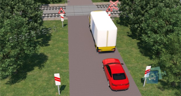 Як в цій ситуації вчинити водієві червоного автомобіля, для того щоб обігнати великогабаритний вантажний автомобіль?