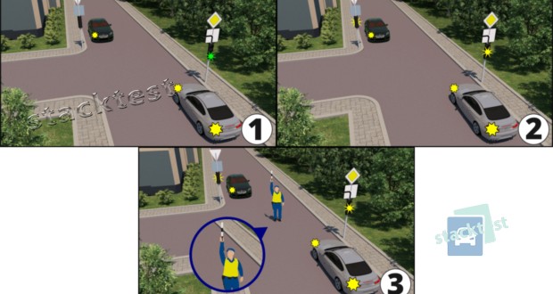 На якому малюнку показано нерегульоване перехрестя (на малюнках 2 і 3 миготливий жовтий)?