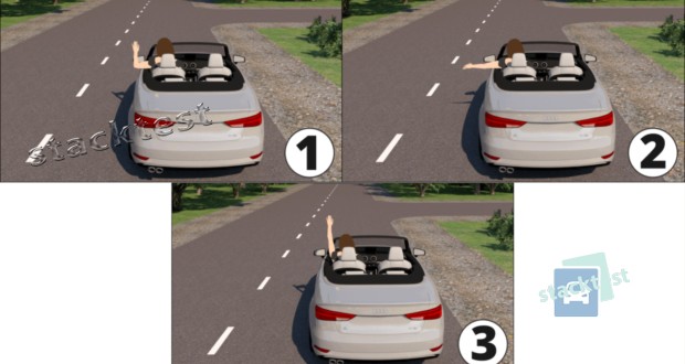 На каком рисунке водитель правильно подал сигнал перед поворотом направо?