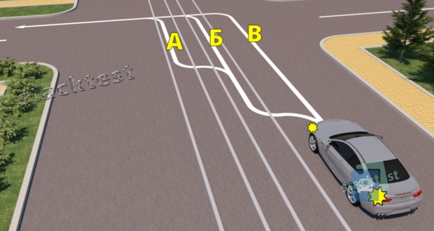По якій траєкторії водієві дозволено виконати поворот ліворуч?