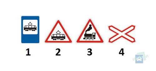 Какой из представленных дорожных знаков устанавливается перед пересечением дороги с трамвайными путями на перекрестке с ограниченной обзорностью?