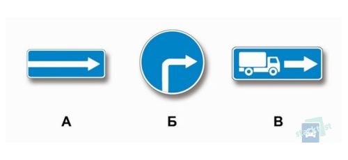 Які із зазначених знаків зобов'язують водія вантажного автомобіля з дозволеною максимальною масою не більше ніж 3,5 т повернути праворуч?