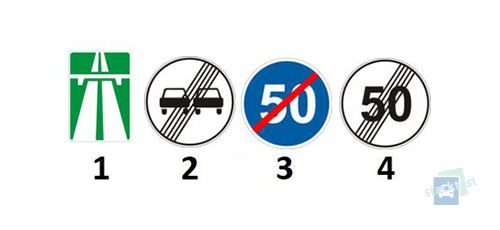 Який із представлених дорожніх знаків означає кінець дії обмеження максимальної швидкості руху, встановленого відповідним дорожнім знаком?