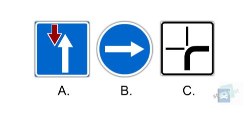 Який знак показує обов'язковий напрямок руху на перехресті?
